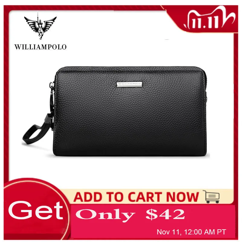 Бумажник WILLIAMPOLO Cluct мужской из натуральной кожи деловой дорожный клатч большой