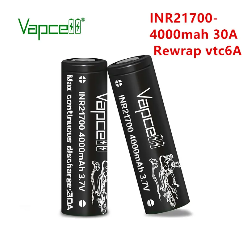 Vapcell Оригинал 21700 4000mah 30A 3 7 v литий ионная аккумуляторная батарея VTC6A rewrap выполняет
