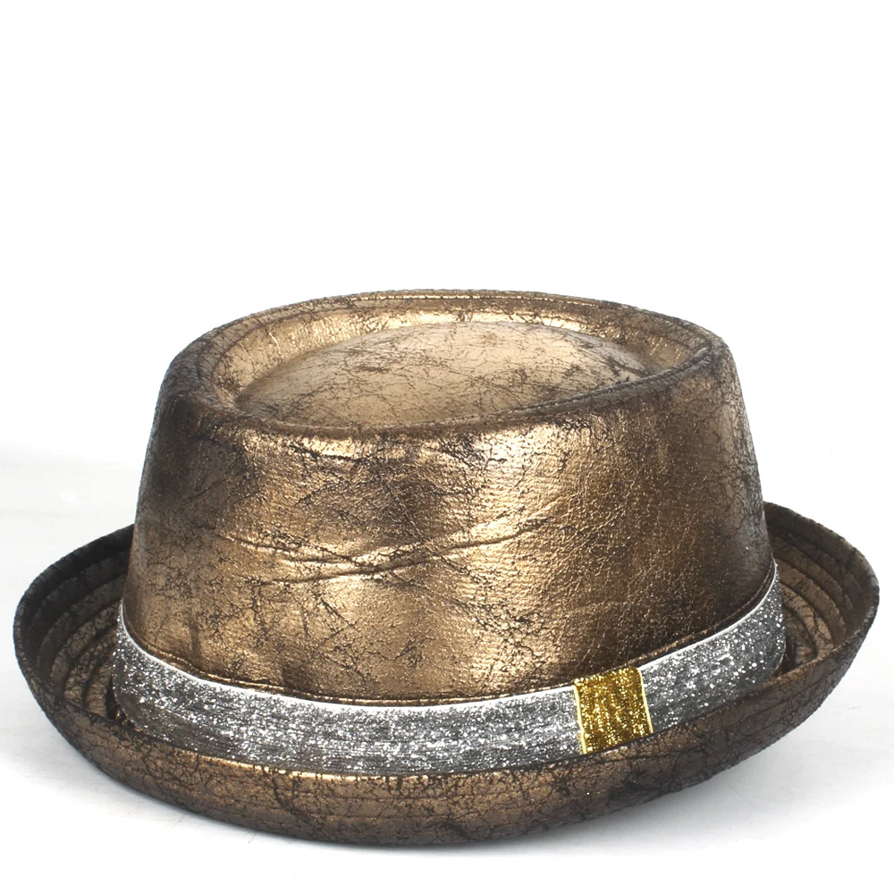Мужская кожаная шляпа Федора с золотым свиным пирогом снаряжение очки плоская в