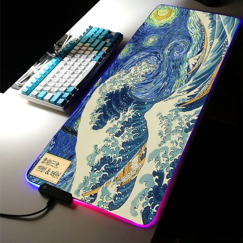

Genshin Impact Art paintings Mouse Pad Rgb Mat Cute Gaming Accessories Pc Gamer Girl Keyboard Wrist Rest Stitch Solo Leveling