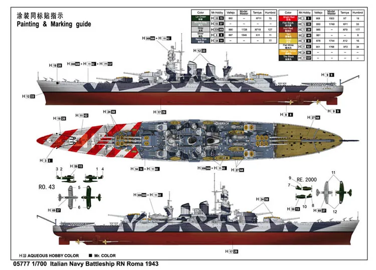 Trumpeter масштаб 05777 1/700 итальянский боевой корабль RN Roma 1943 ручная работа военный