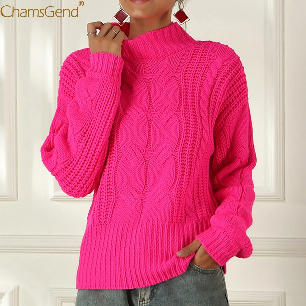 Толстый зимний женский свитер вязаные Джемперы для женщин Розовый пуловер