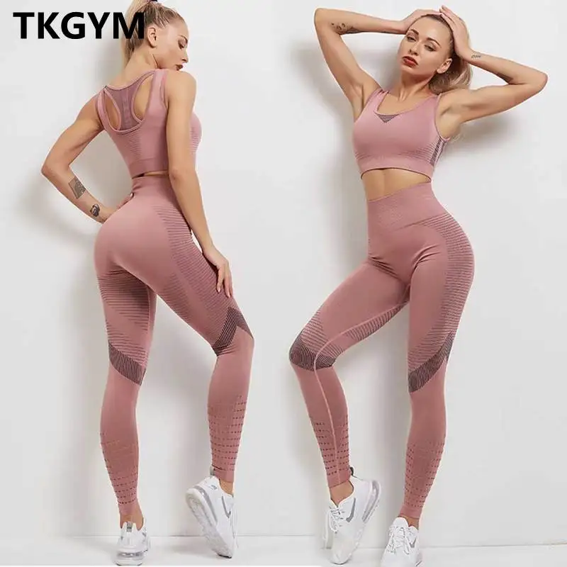 

Sport Bra Outift Women Fitness Suit Gym Clothing Yoga Set Seamless Crop Tank Top Workout Leggings Running Tights Sportswear