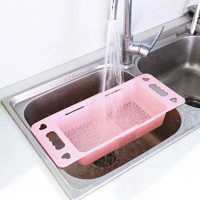 

Kitchen Retractable Sink Vegetable and Fruit Dish Basket Draining Rack Plastic Shelf Organizer