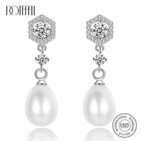 doteffil new earrings genuine natural freshwater pearl real 925 silver zircon inlay earrings pearl jewelry women christmas gift
