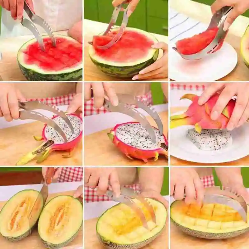 

NEW Steel Watermelon Slicer Fruit Knife Cutter Kitchen Ice Size Melon Double Cream Spoon Scoop Tools Ballers and Y5A9