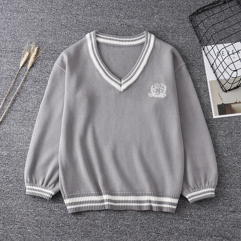 

2021 New Cute Penguin Baby Embroidery College Style Japan Soft Sister Jk Uniforms Knitted Knit Cardigan Sweater Gray/White S-XL