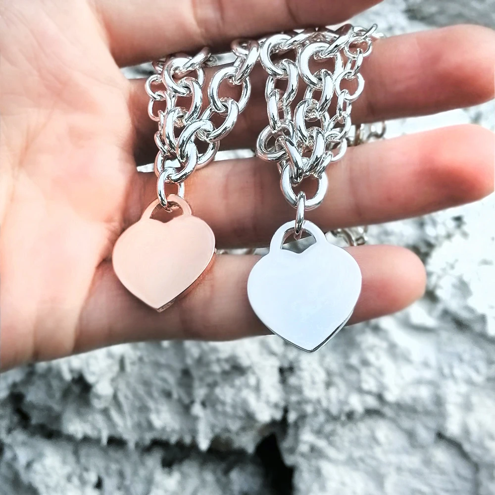 

925 Silver Double Heart Shaped Bracelet Jewelry Sweet Fashion Anniversary Gift Couple Wedding Jewelry Original 1:1 Accessories
