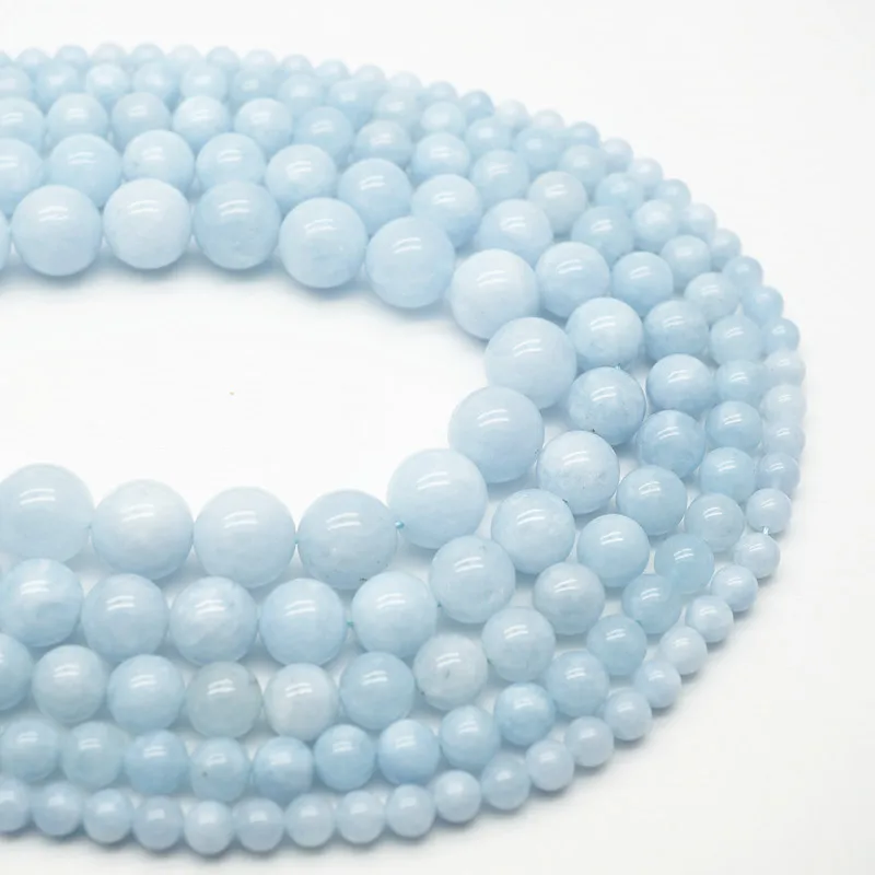 Light Blue Бусины из натурального камня основной цвет синий АКВАМАРИН НЕФРИТ 6 8 10 12 14 мм бусины из халцедона подходят DIY бусины для изготовления ювелирных изделий HK131 - Цвет: Light Blue