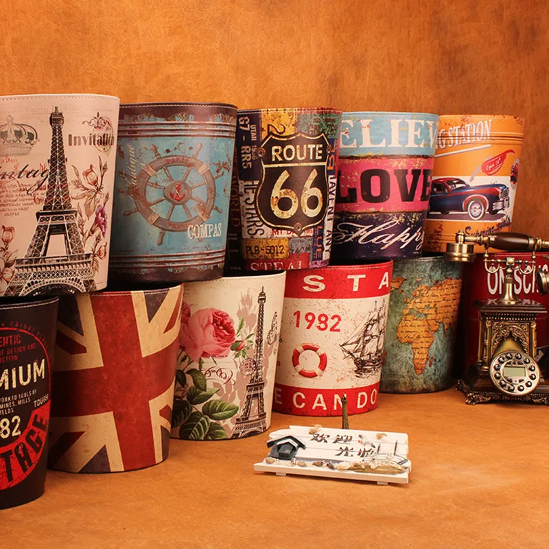 Качественные кожаные круглые мусорные корзины креативная мусорная корзина в