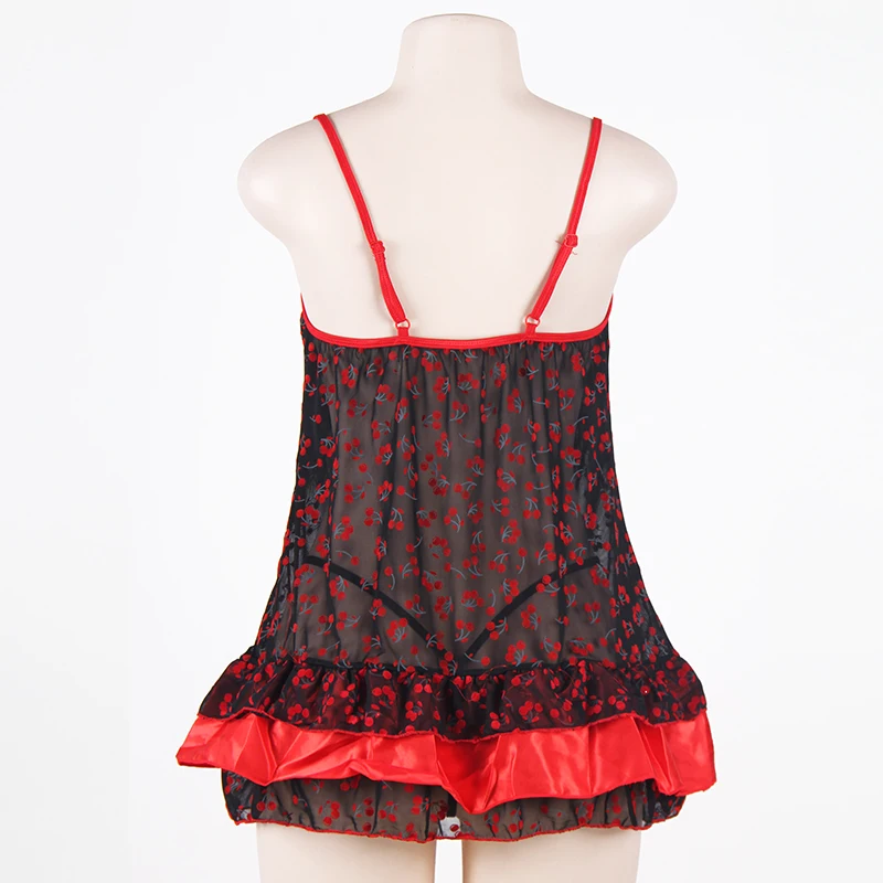 

Sexy Nightdress transparent chemise lace red sexy women nightwear with ruffles high quality see through robes erotic Sexy Under