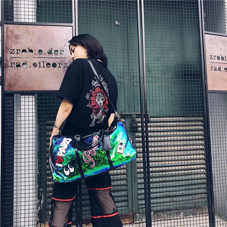 Fashion Casual Sequined Letters Women's Single-Shoulder Crossbody Bag Handbag Large Capacity Outdoor Travel Bag