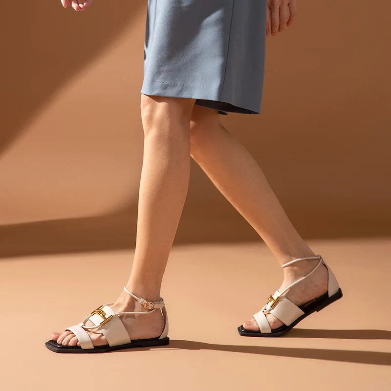 Босоножки BeauToday женские из телячьей кожи сандалии гладиаторы на плоской подошве