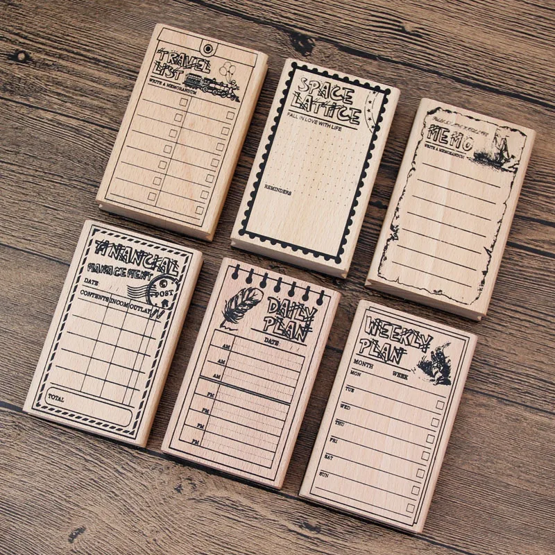 Wooden Stamping Retro Hand-book Plan Seal Function Series Notes For Student Stationery