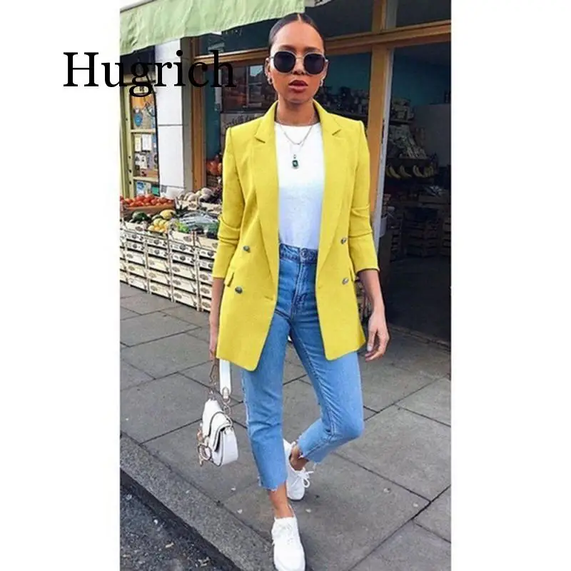 Женский однотонный Блейзер на пуговицах с длинным рукавом | Женская одежда