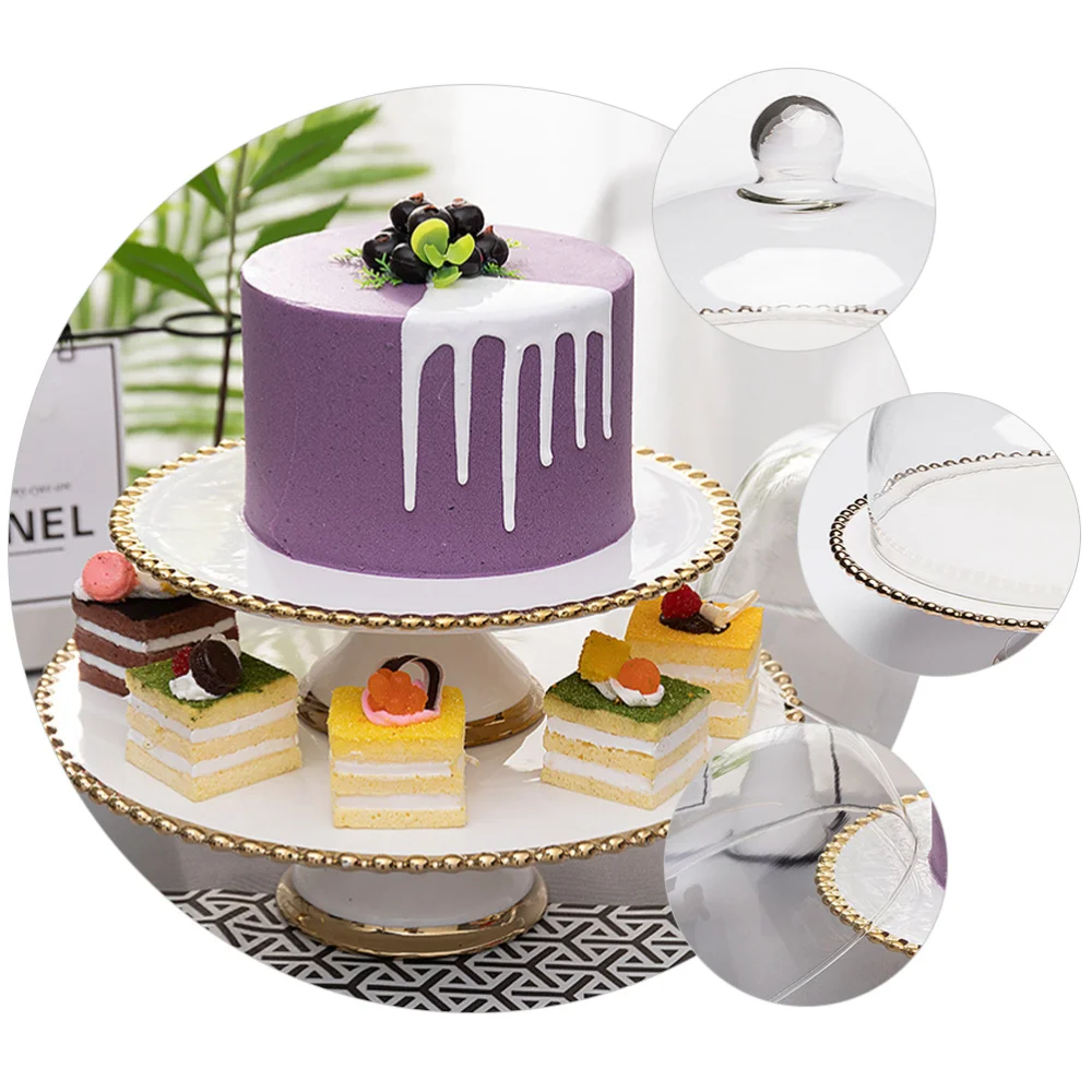 

1 Set Glass Cake Food Cover Dust-proof Cover Ceramic Pastry Bread Plate