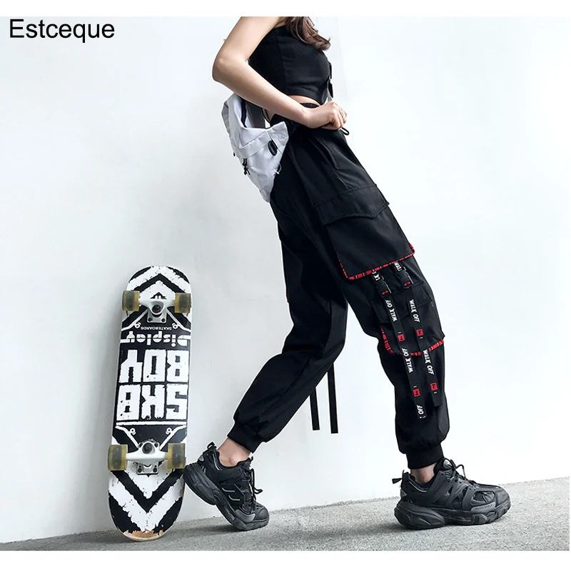 Новые брюки карго женские летние тонкие хип хоп свободные черные с эластичной