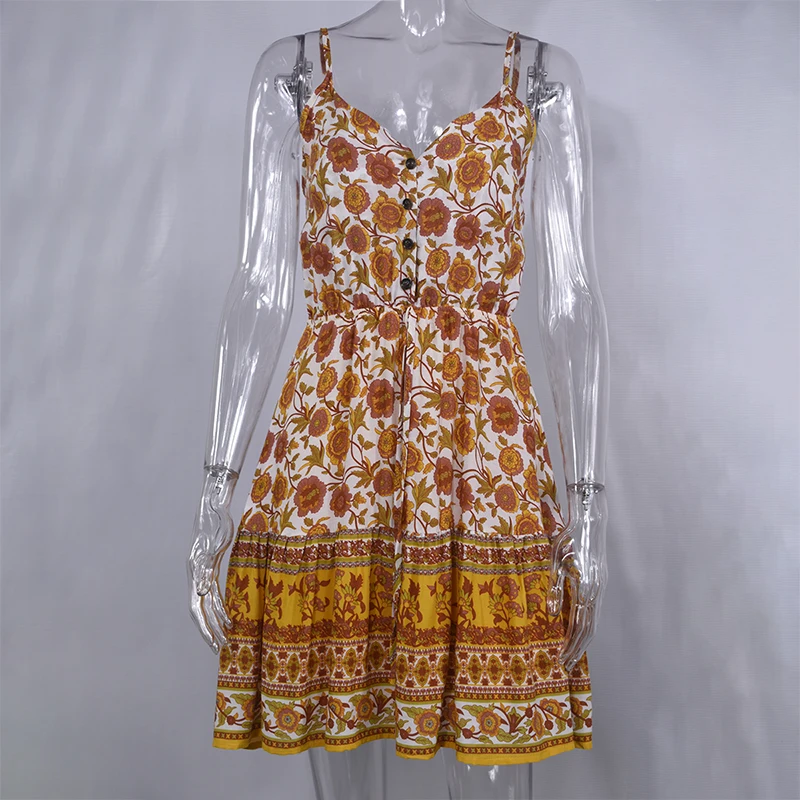 

Cropkop Summer Women Vintage Floral Cotton Short Dress Casual Mini Sundress Sexy Backless Red Print Ladies Dresses 2020 Fashion