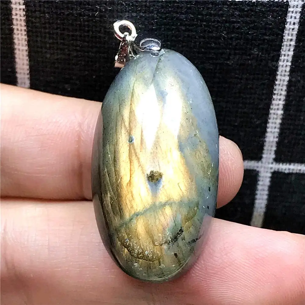 

Top Natural Yellow Light Labradorite Pendant Jewelry For Women Lady Man Crystal 33x18x12mm Beads Egg Shape Moonstone Stone AAAAA