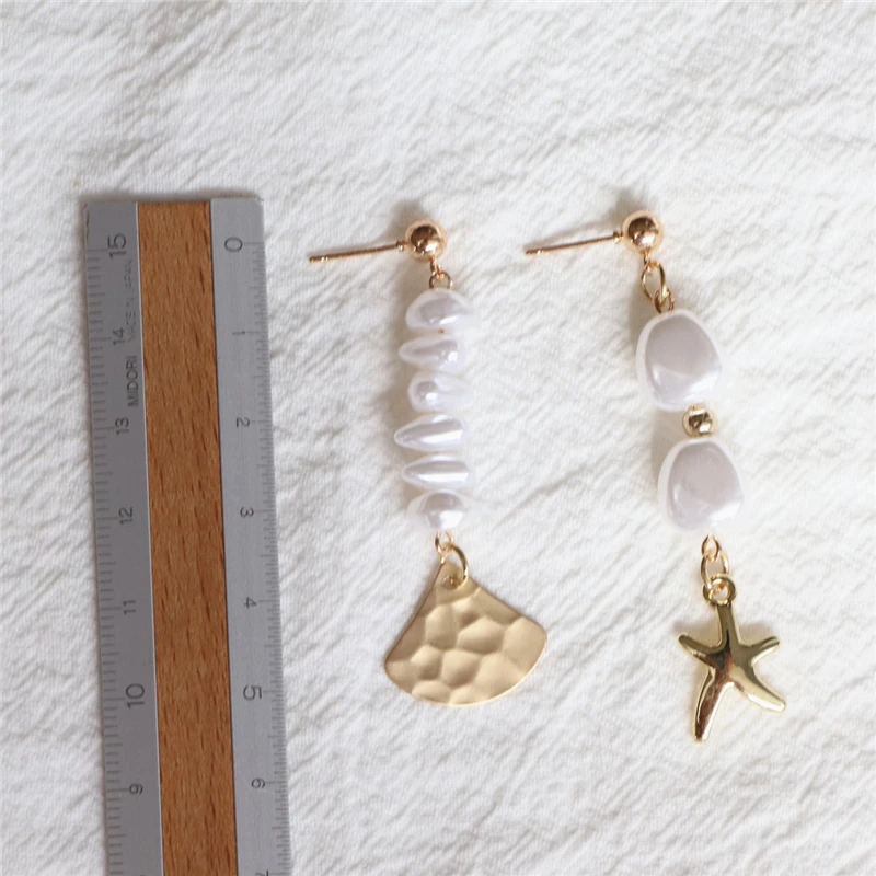 Вивилэйди Модные подвесные серьги для женщин с имитацией жемчуга в стиле барокко, шикарные серьги с покрытием из сплава, подвеска в виде ракушки для женского ювелирного украшения.