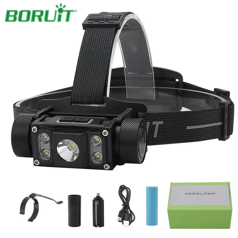 BORUiT 6000LM LED Headlamp Rechargeable Waterproof Headlight TYPE-C 18650/21700 Battery Head Torch For Camping Hunting