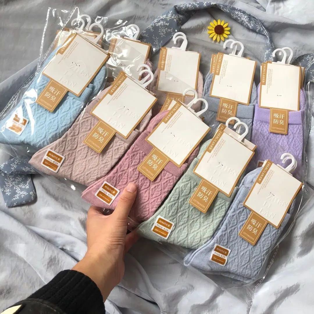 Women Brand Business Cotton Socks Winter Black White Solid Casual New Socks Soft Breathable Summer Long Socks For Female 5 Pairs