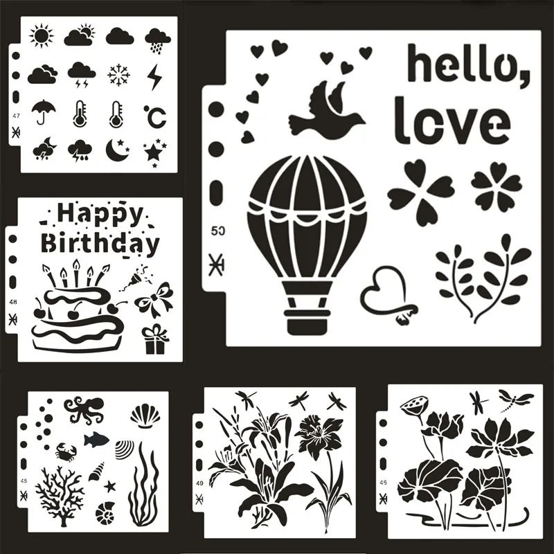 

2pc Birthday Cake Stencil Painting Template DIY Walls Scrapbooking Embossing Album Coloring Embossing Accessories Decor Reusable