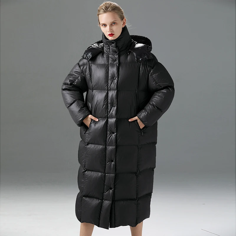 Женский зимний пуховик Теплый удлиненный черного цвета и хаки зима 1990322|Женские