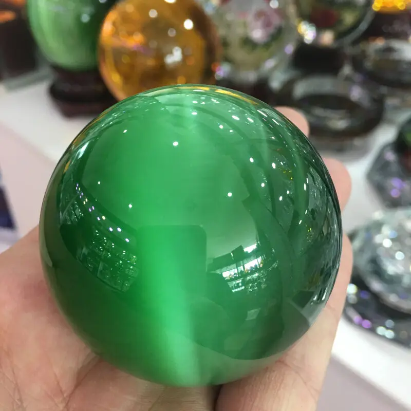 

Rare natural quartz green cat eye crystal healing ball