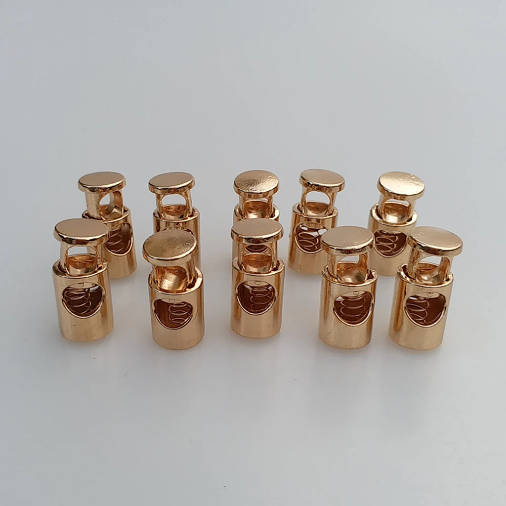 

MagiDeal Pack of 10 Metal Toggle Spring Stop Single Hole String Cord Locks End Stopper Golden Sewing Accessories