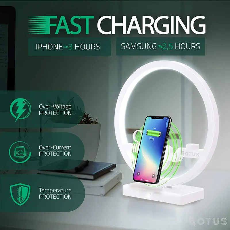 

4 in 1 Wireless Charger Station Desk Lamp Fast Qi Charging Dock Pad for Apple Watch AirPods Pro iPhone 11/X/8 - Stand LED Light