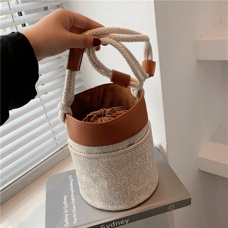 

Fashion Embroidery Canvas Drawstring Cylinder Shoulder Bags For Women Designer Brand High Quality Bucket Purses And Handbag 2021