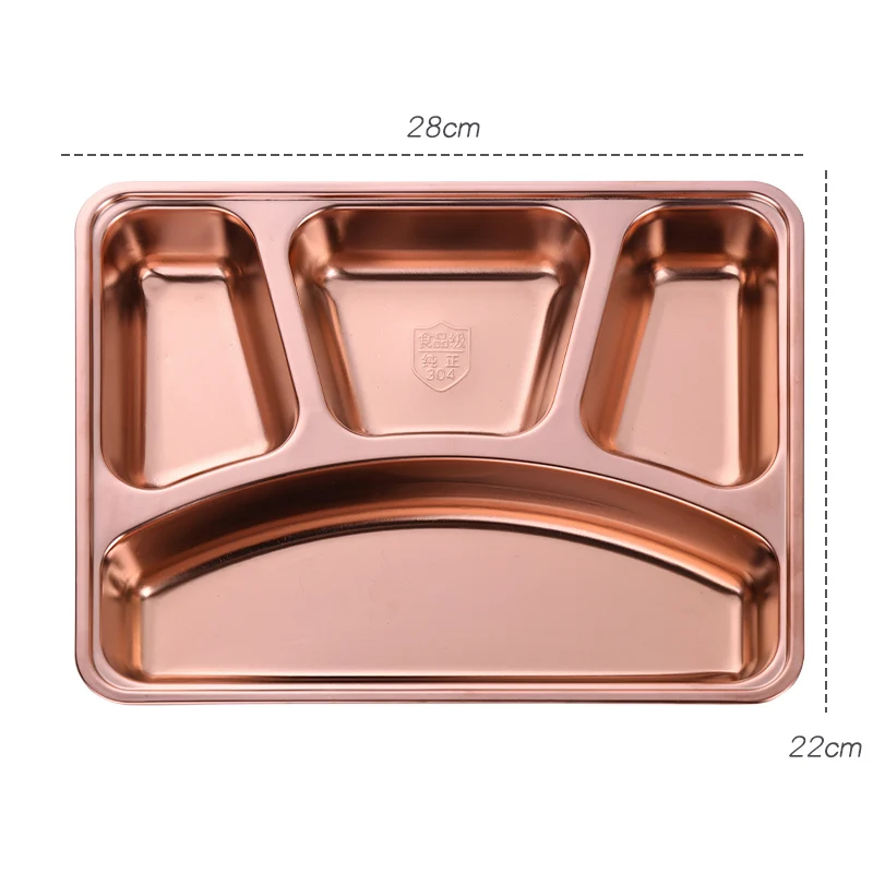1 Rose Gold Столовая тарелка из нержавеющей стали, контейнеры для еды, обеденный зал, лоток с отсеками и контейнер для обеда с крышкой ресторанный буфет, посуда - Цвет: 1 Rose Gold
