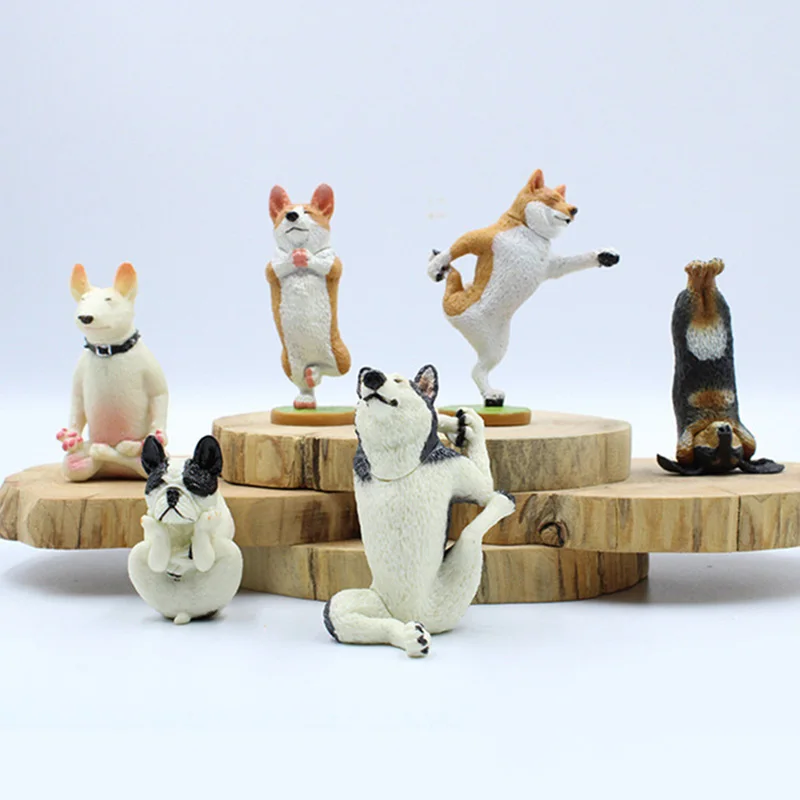 

New Yoga Master Brinquedos 7cm Dog Set of 6 Model Decoration Doll Different Yoga Poses Cute Gift Christmas PVC Teenager for Kids