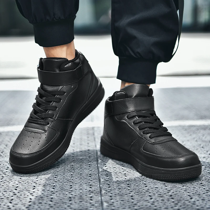 

Men PU Leather Casual Shoes High Top Sneakers Male Lace Up Breathable Trainers Unisex Vulcanized Shoes Zapatillas Hombre