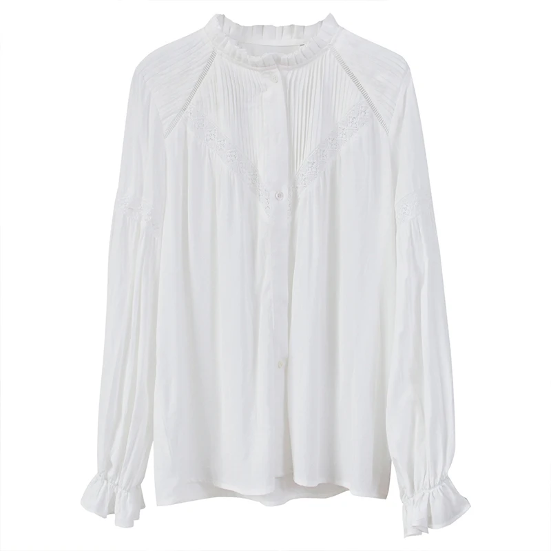 

Spring and Autumn new commute French shirt woman long sleeve white shirt woman bubble sleeves white jacket