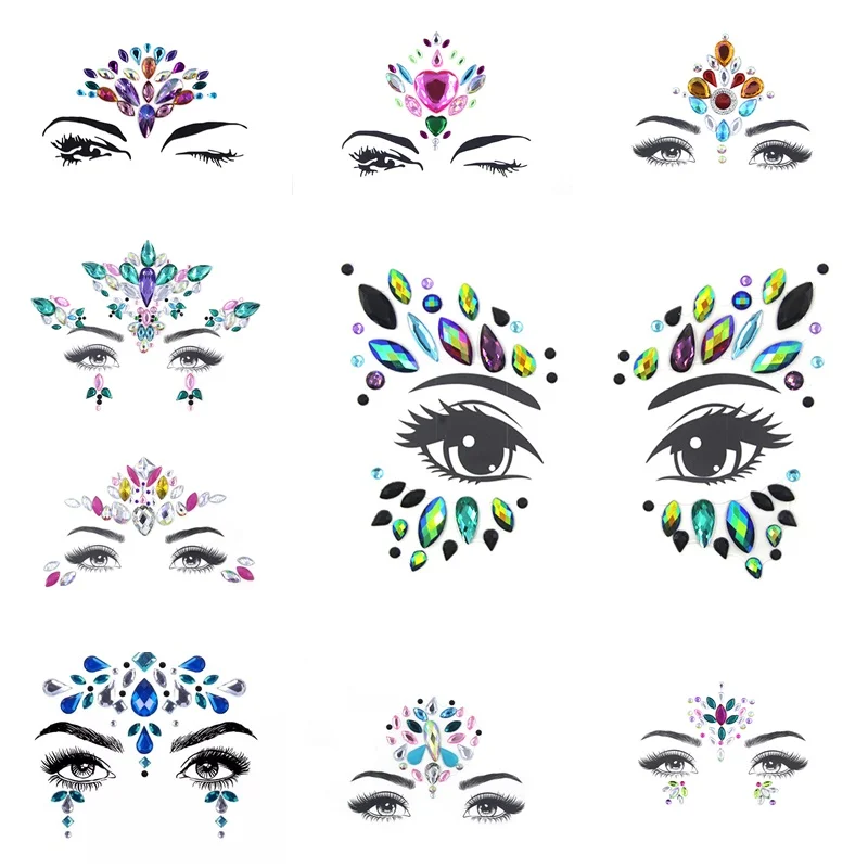 Временные тату наклейки Стразы с блестками украшения для лица драгоценности