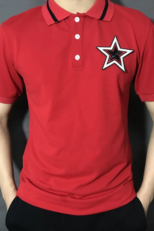 

Man New Tide Shirt Mens Casual Pentagram Embroidery Cotton Polo Shirts Male Short Sleeve High Quantity Tops Men Plus Size