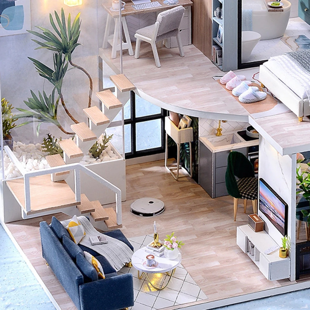 doll house furniture diy mini doll home kit 3d wooden double decker loft manual assembling toy for children birthday gifts 2022 free global shipping