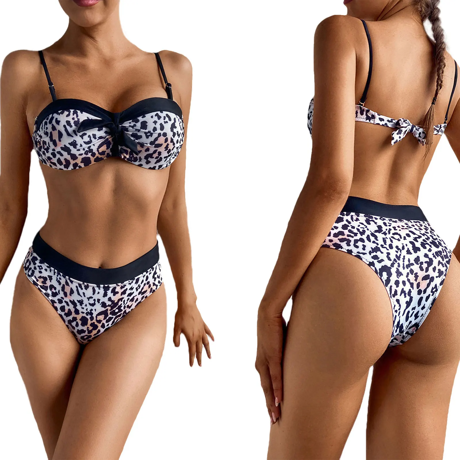 

2021 Ladies Summer Split Swimwear Set, Adults Women Fashionable Leopard Print Sexy Backless Bikini Swimsuit for Travel Vacation
