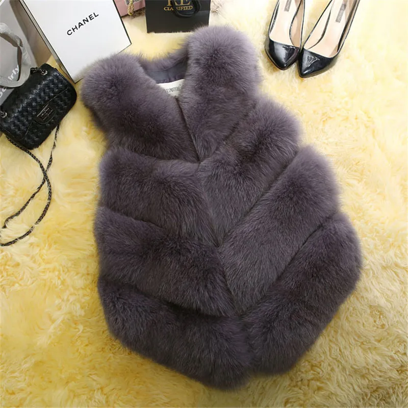 VS2002Dark grey Большие размеры, пальто из искусственного меха, повседневная меховая куртка без рукавов, пальто, винтажная осенне-зимняя женская меховая жилетка, верхняя одежда, топы - Цвет: VS2002Dark grey