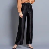 100 silk high waist solid casual style drape loose high waist wide leg pants women summer englent new fashion