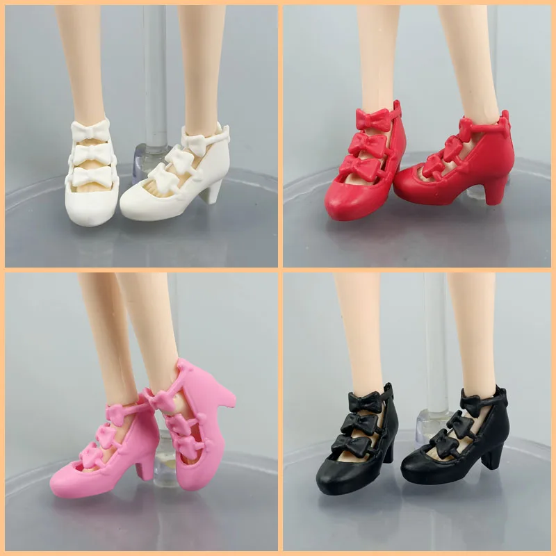 

4pairs/lot Fashion Doll Shoes Princess Bowknot High-heel For Barbie Dolls Shoes For Blythe Doll Ankle Sandals Playhouse DIY Toys