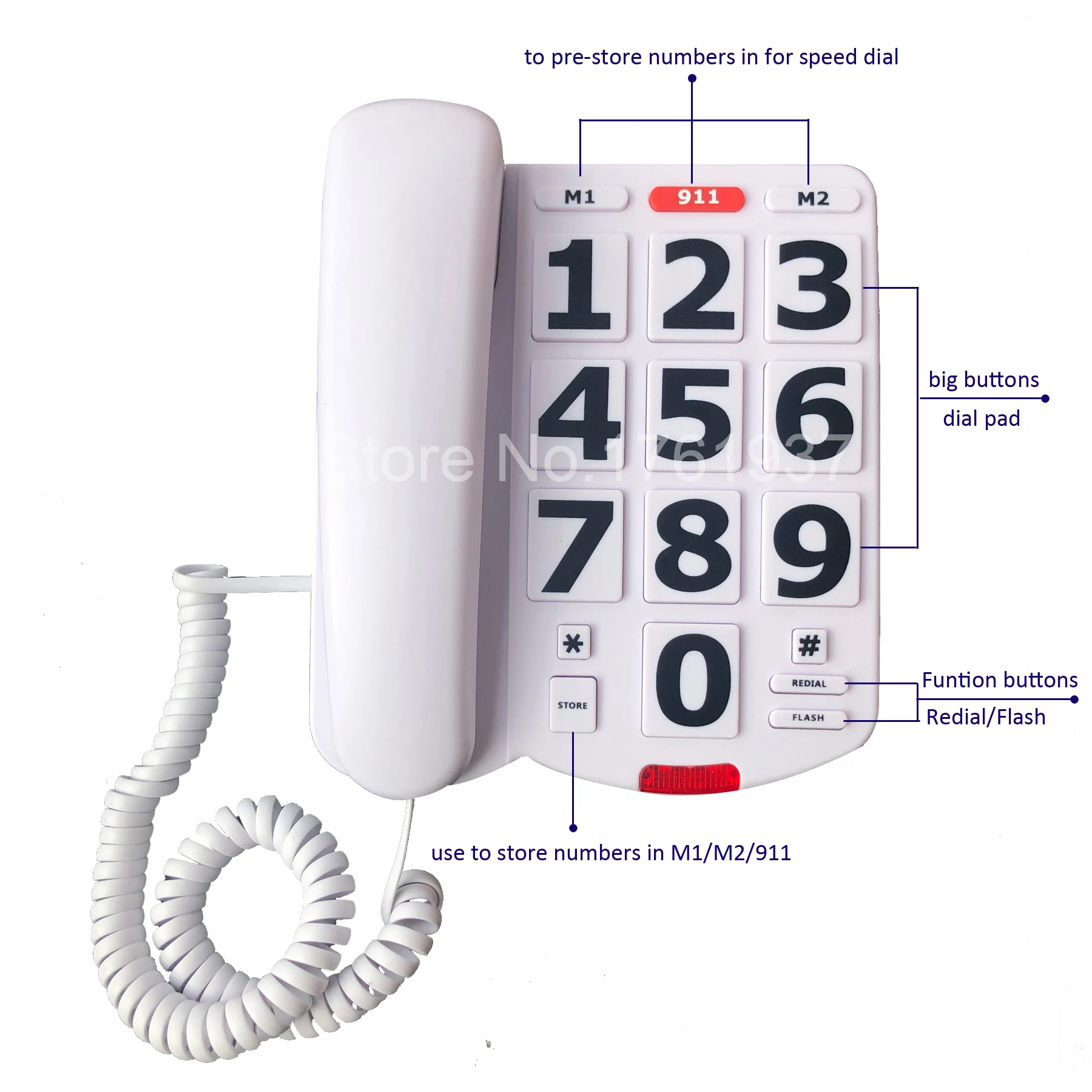 corded big button telephone for old people wired landline phone for seniors visually impaired desk phone for grandpagrandma free global shipping
