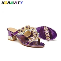 xgravity new pop stas designer chunky high heel summer shoes sexy unique design crystal women slides elegant ladies sandals girl