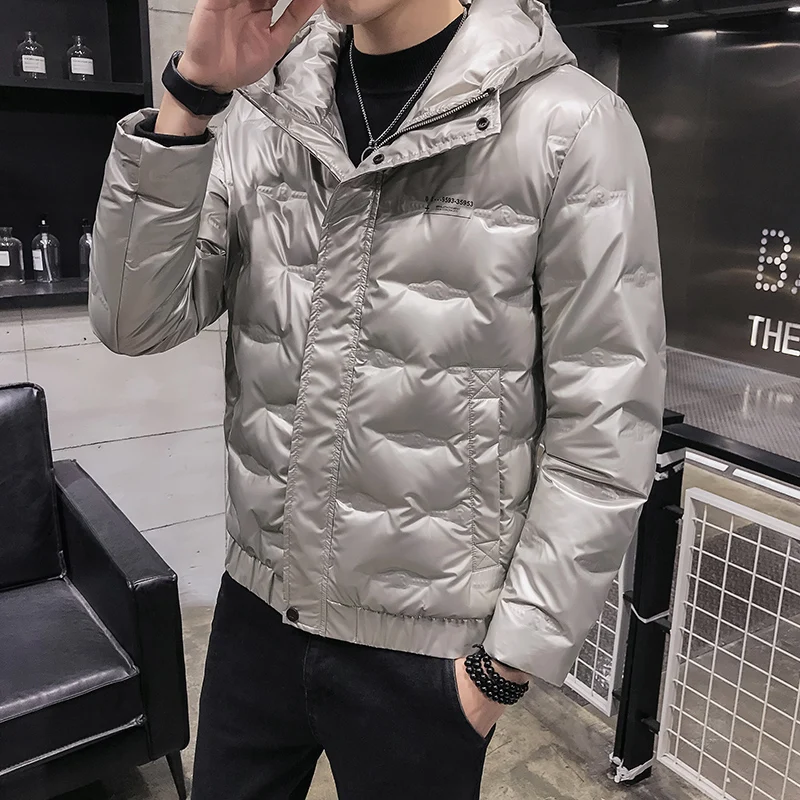 Casual Winter Solid Men's Shiny White Duck Down Jackets Short Couple Hooded Winter Down Parkas Outwear Waterproof Warm Tops Coat
