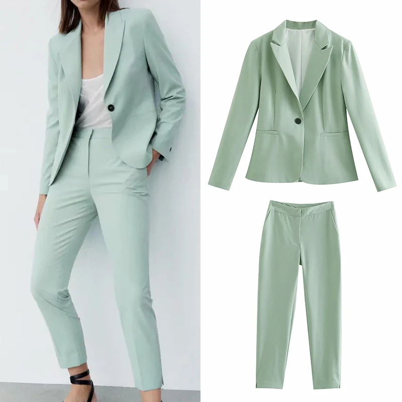 

WXWT Za Women's Set Solid Long Sleeve Pockets Blazer Suits With High Wasit Penicl Pants High Quality Ladies Outfits CD8214