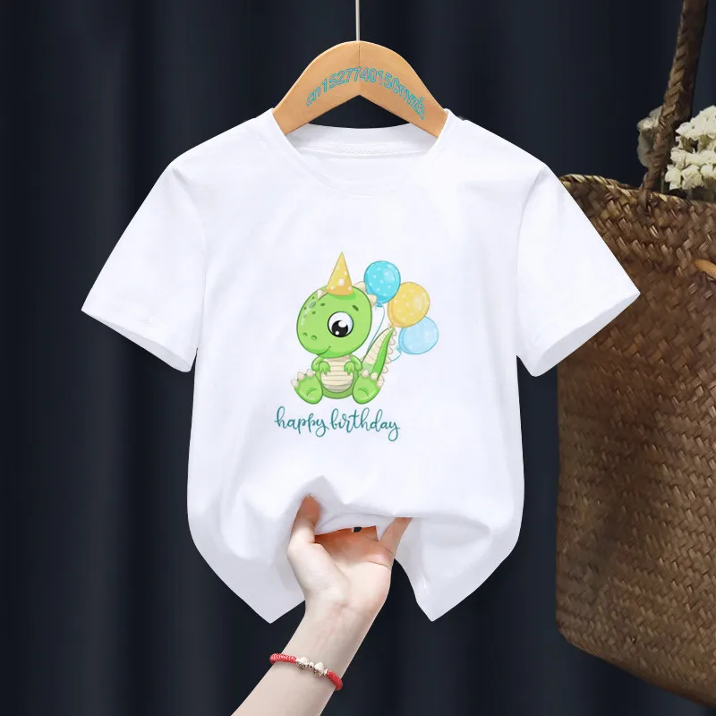 Camiseta para ni&ntilde;os de dibujos animados, divertida camiseta blanca de dinosaurio para fiesta, Tops de animales para ni&ntilde;os, regalo para ni&ntilde;a, ropa de regalo, env&iacute;o directo-4