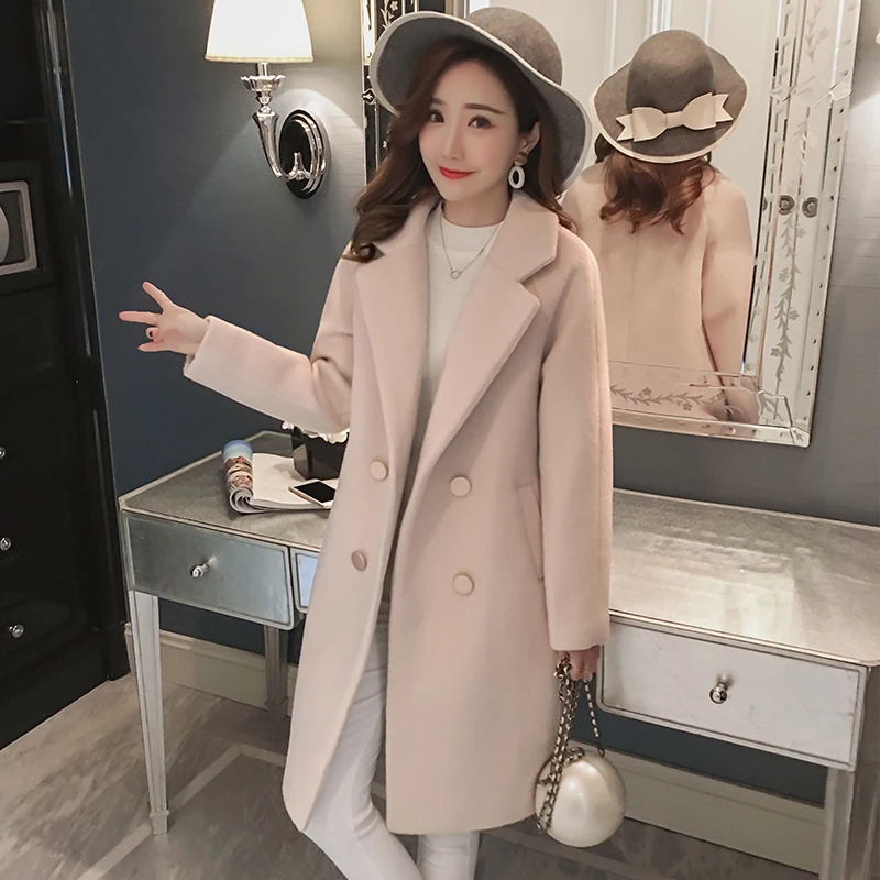 Autumn Winter Korean Overcoat Women 2021 Fashion Vintage Woolen Blend Coats Turn-Down Double Breasted Женская одежда
