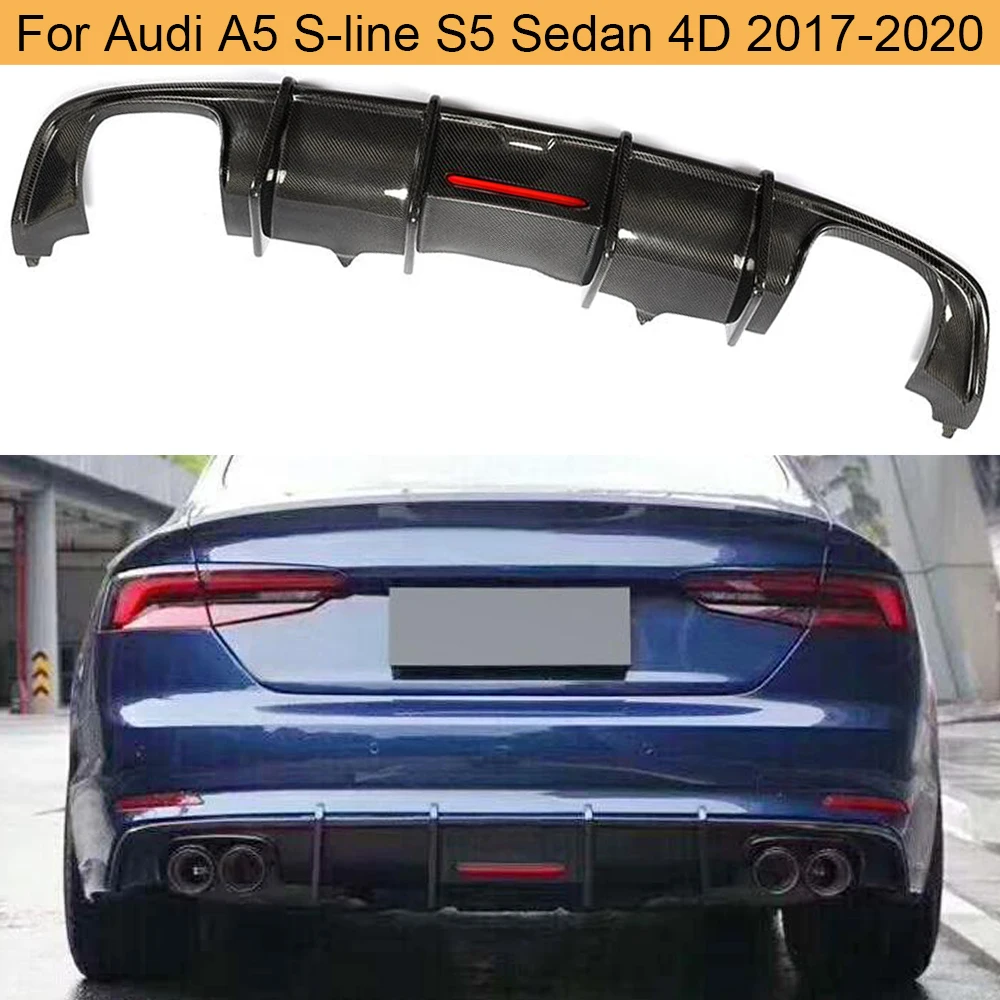 

Карбоновый Автомобильный задний бампер диффузор спойлер для Audi A5 S-line S5 Седан 4 двери 2017 - 2020 задний диффузор с светодиодный светильник